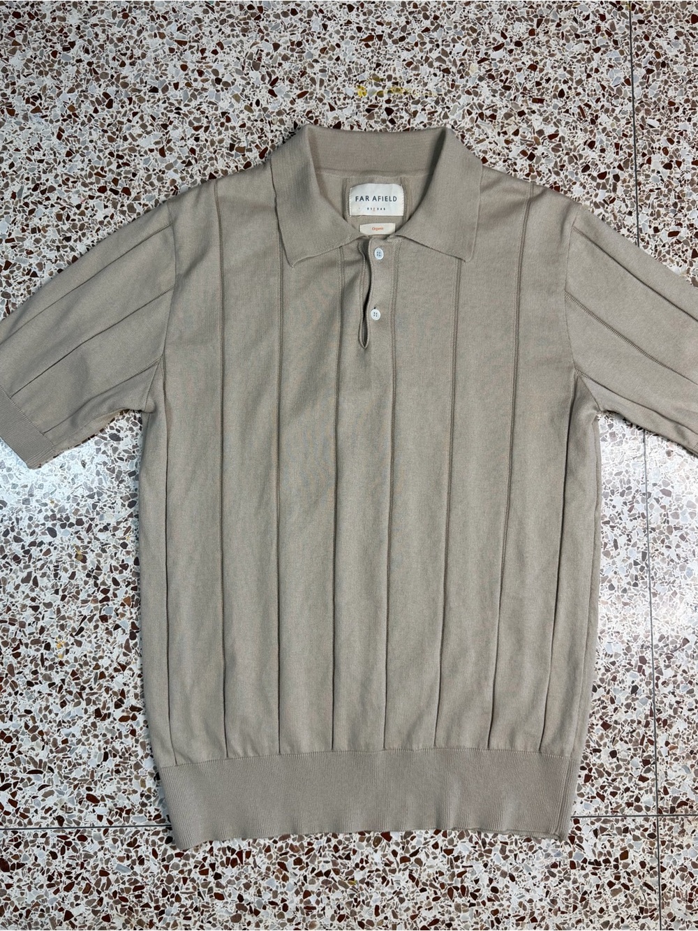 Far Afield Men’s Tan Knit Polo Shirt L